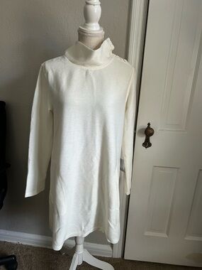 Max Studio Cream Button-Shoulder Turtleneck Sweater Dress